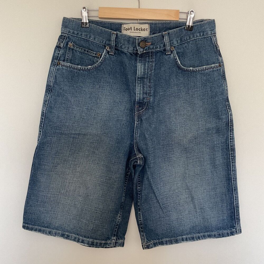 VTG 90s Y2K Foot Locker Baggy Denim Jean Shorts Jorts Sz 34 Skater Hippie Grunge